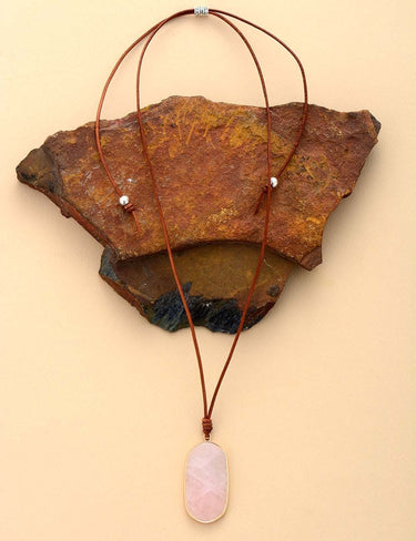 Love Rose Quartz Pendant Leather Necklace-Your Soul Place